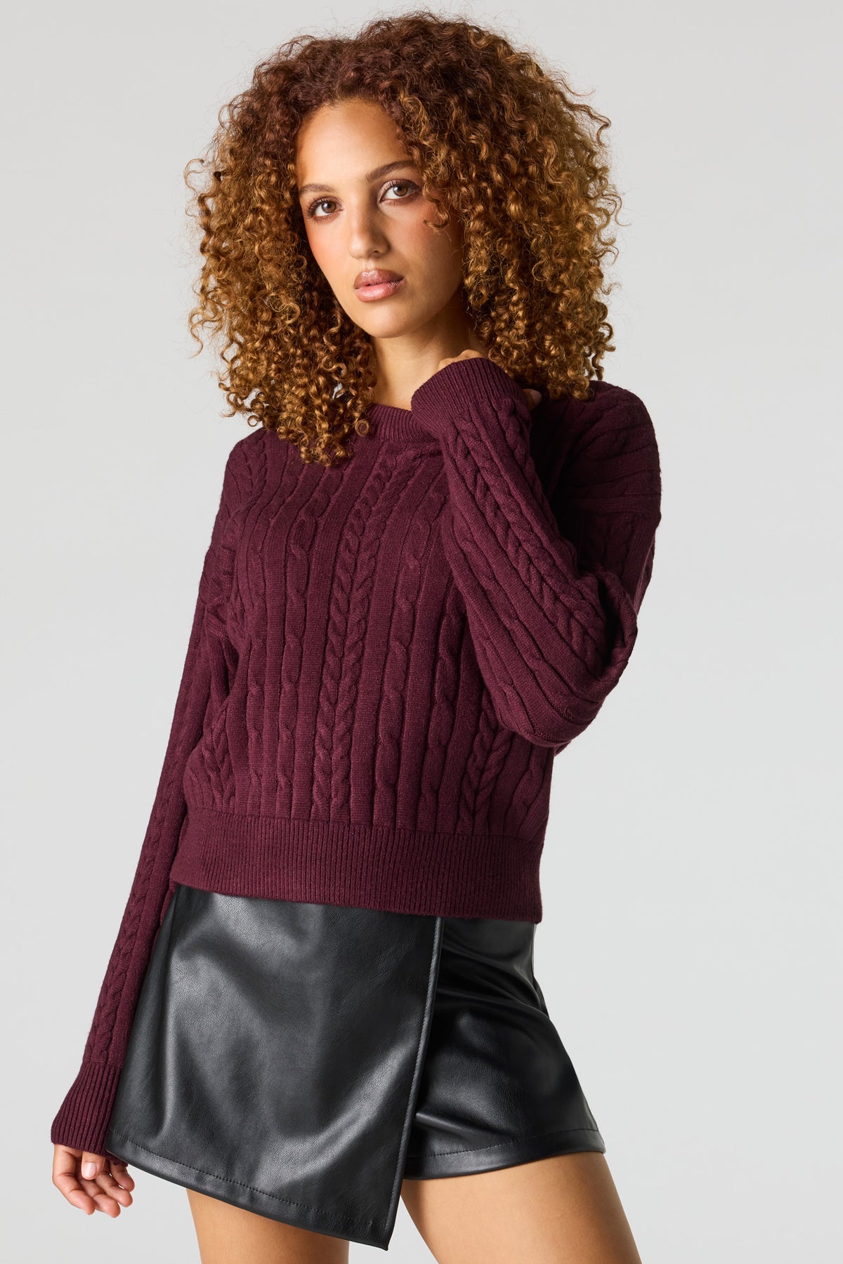 Cable Knit Sweater - Burgundy