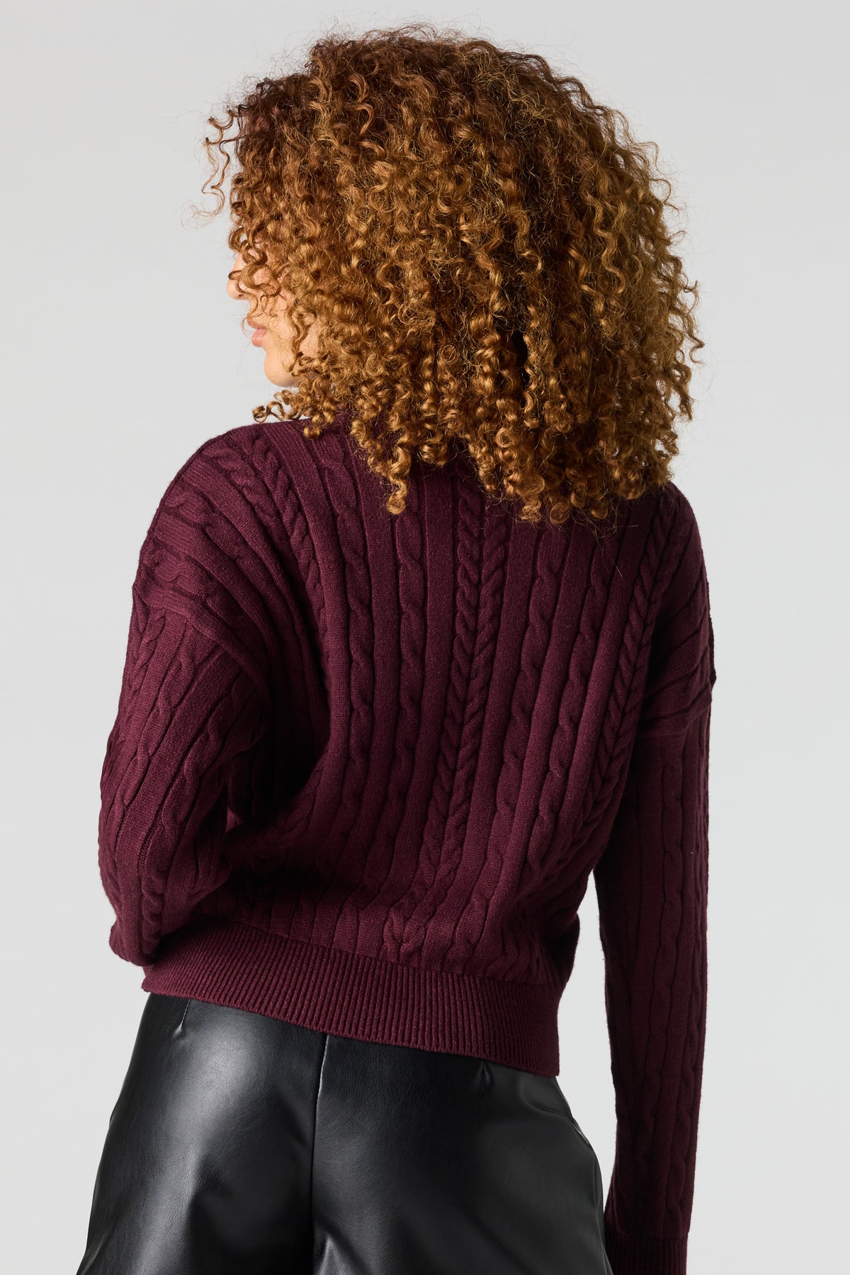Alt View 2. Cable Knit Sweater - Burgundy