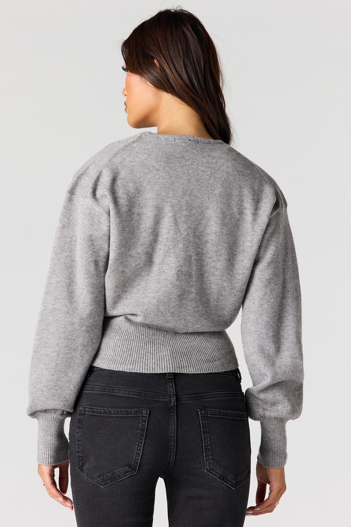 Alt View 2. V-Neck Wrap Knit Long Sleeve Top - Heather Grey