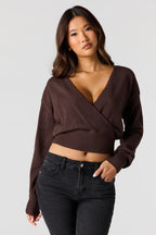 V-Neck Wrap Knit Long Sleeve Top