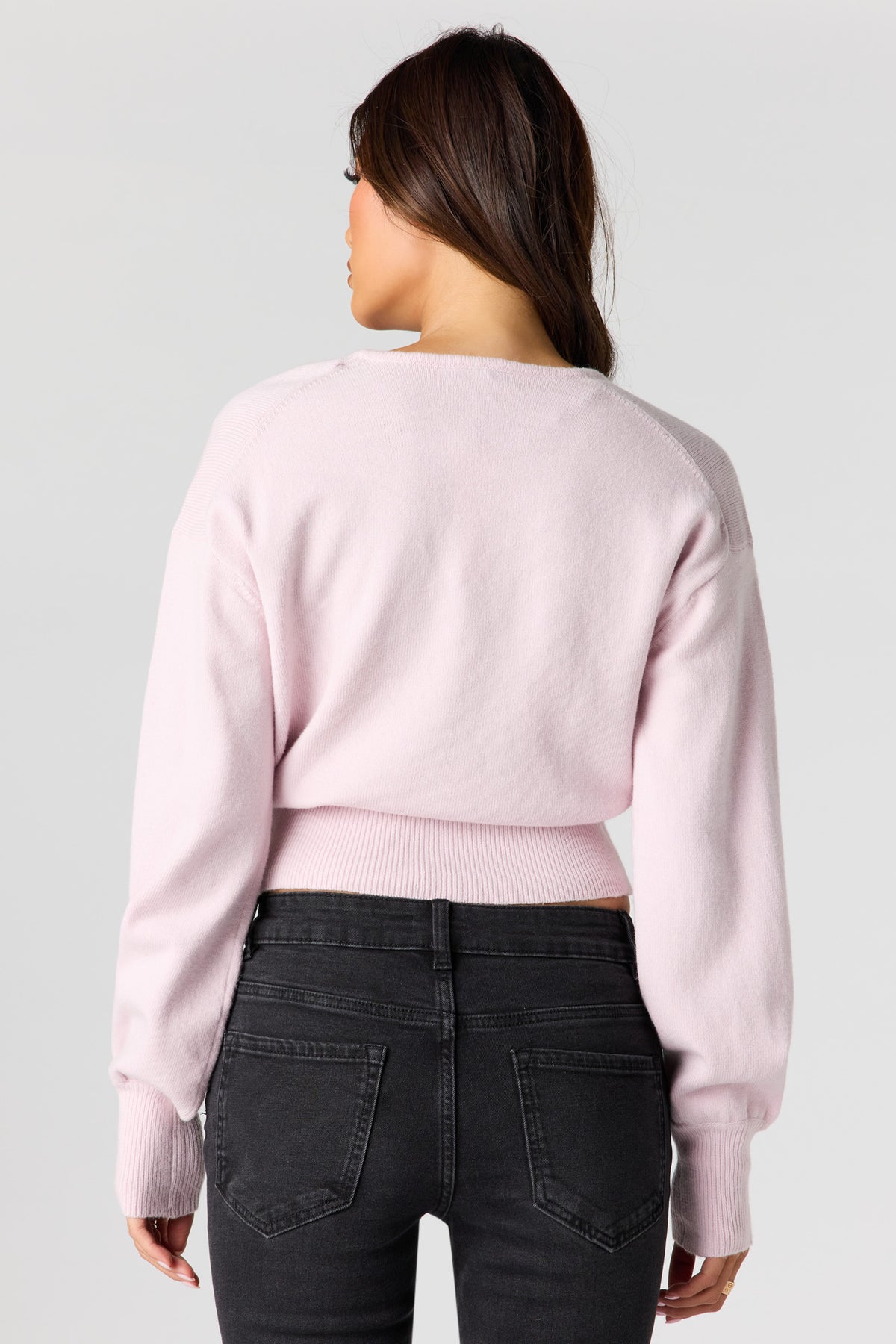 Alt View 2. V-Neck Wrap Knit Long Sleeve Top - Light Pink