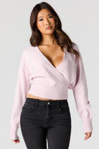 V-Neck Wrap Knit Long Sleeve Top