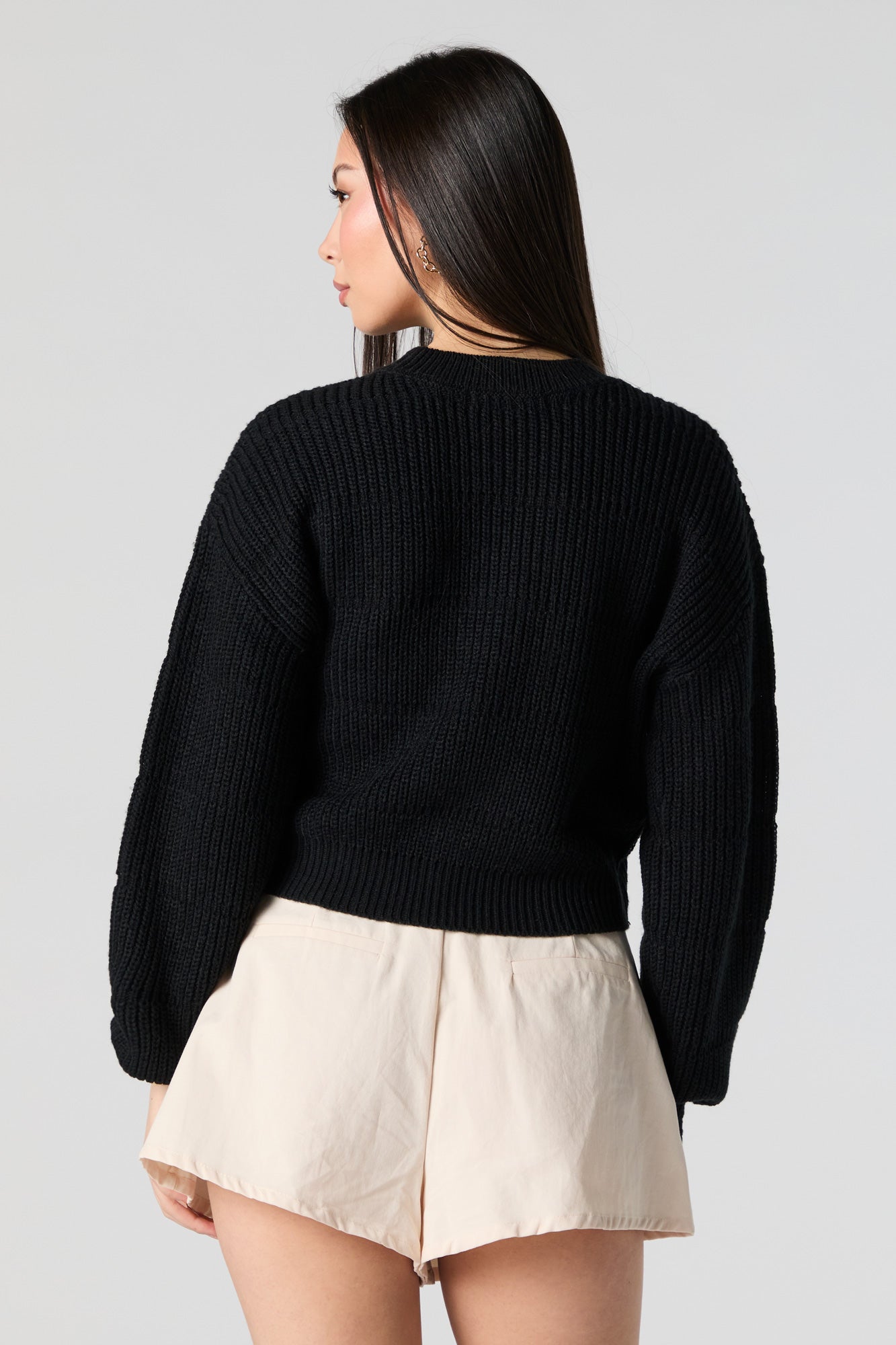 Solid Knit Crewneck Cropped Sweater