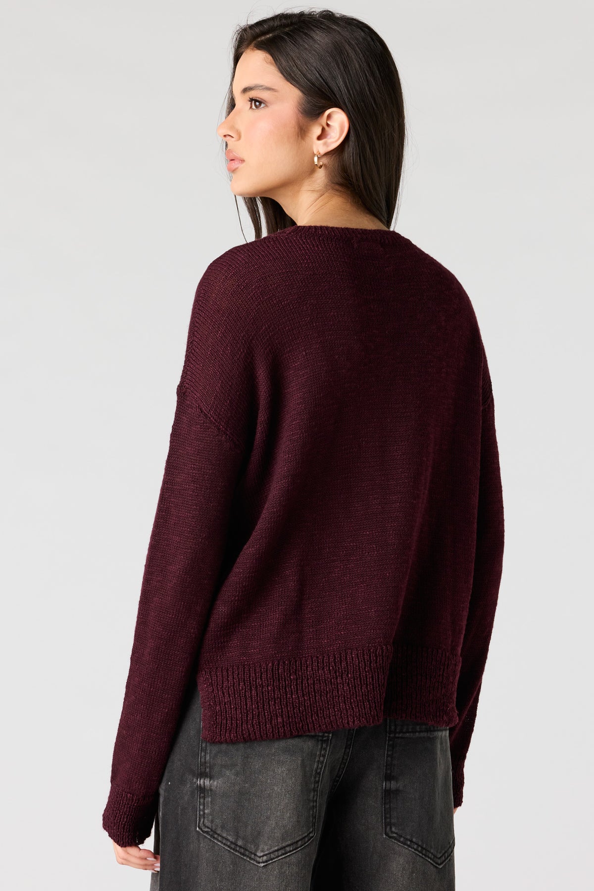Alt View 2. Loose Fit Sweater - Burgundy