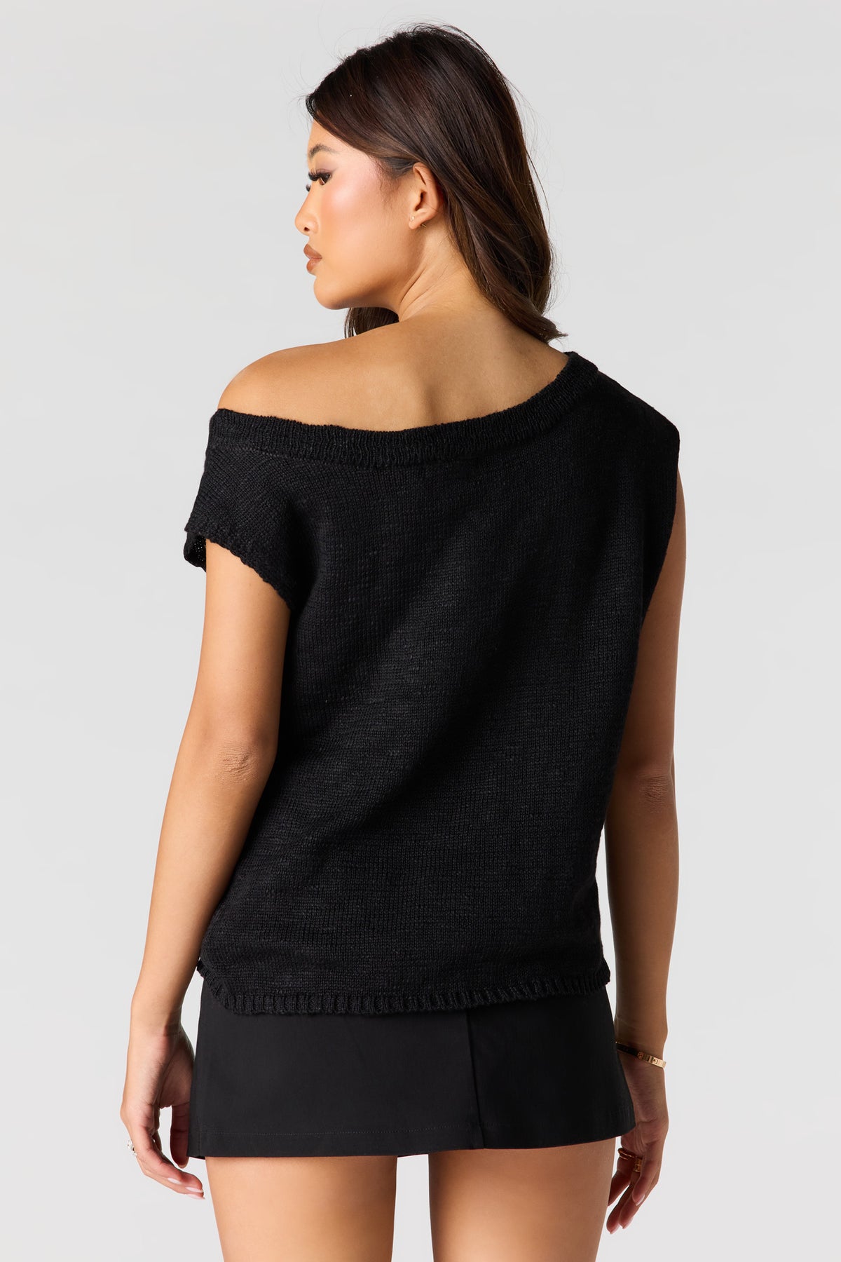 Alt View 2. Off Shoulder Knit Top - Black