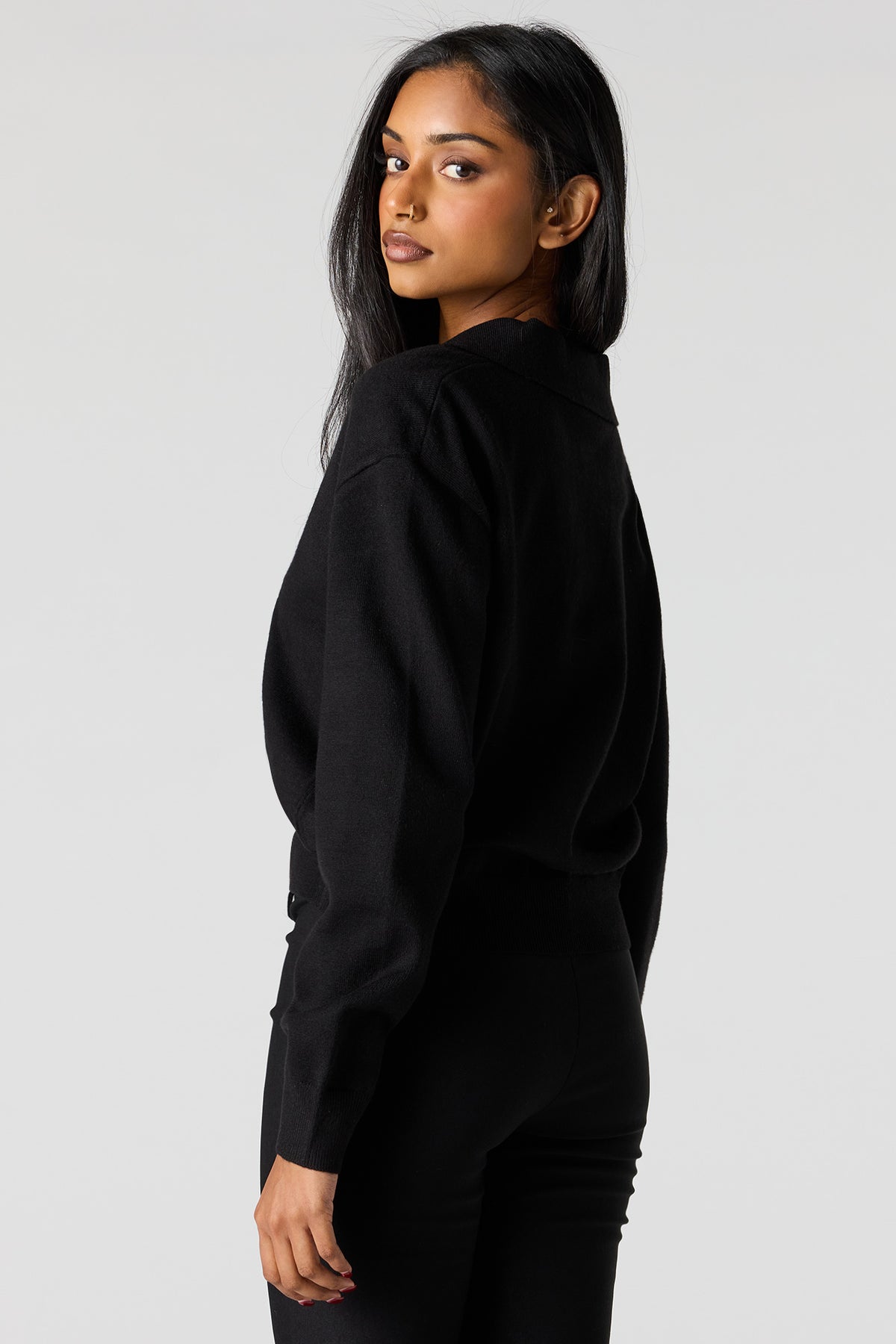 Alt View 2. Flat Collared Sweater - Black