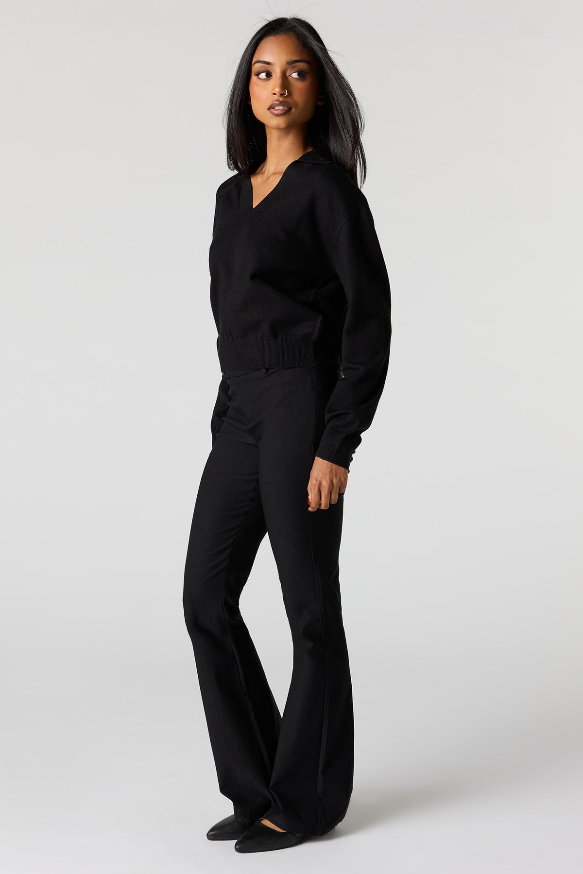 Alt View 3. Flat Collared Sweater - Black