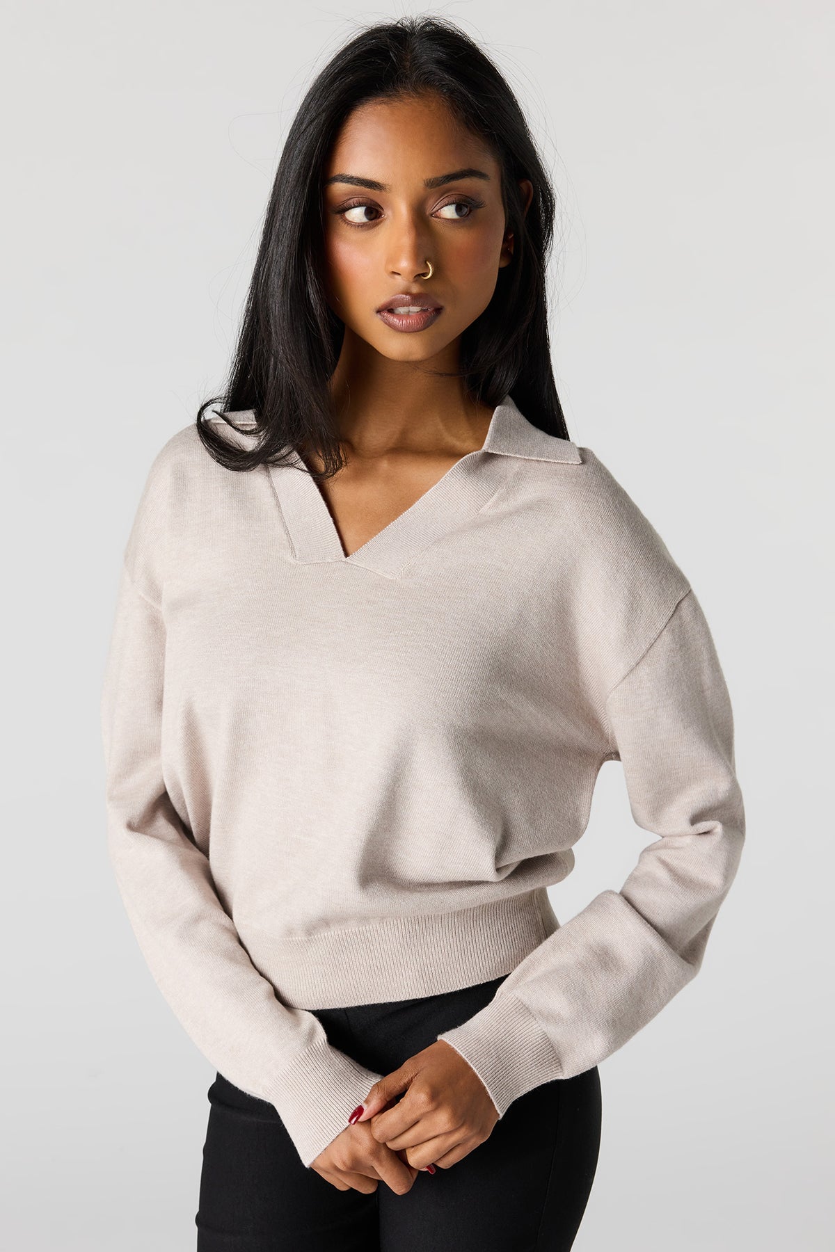 Flat Collared Sweater - Oatmeal