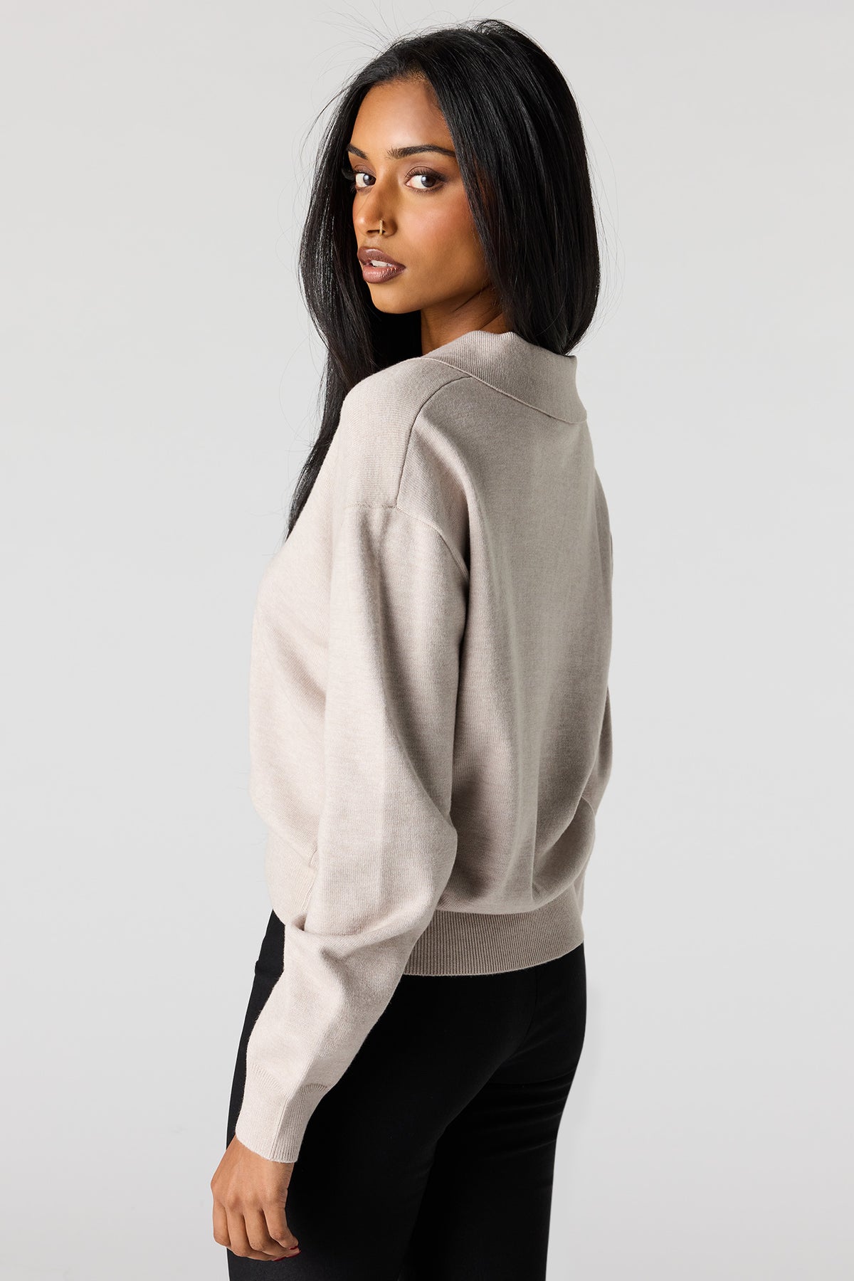 Alt View 2. Flat Collared Sweater - Oatmeal