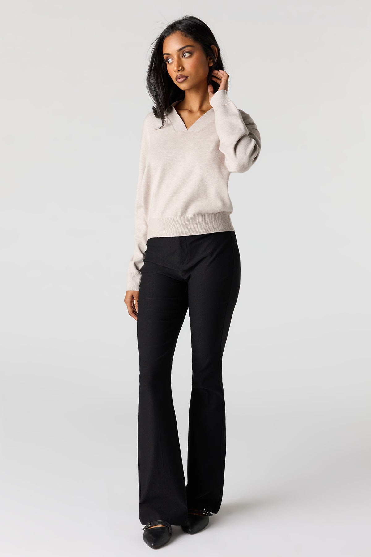 Alt View 3. Flat Collared Sweater - Oatmeal