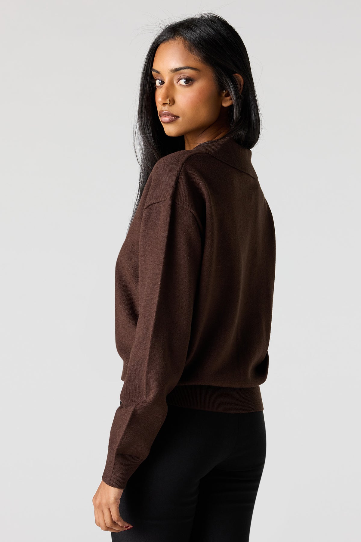 Alt View 2. Flat Collared Sweater - Brown