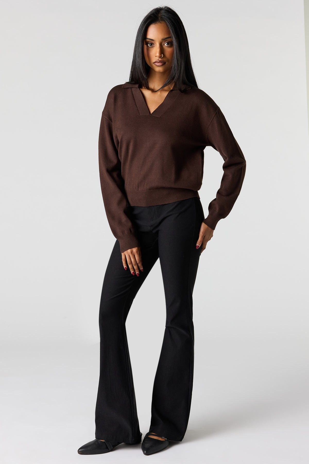 Alt View 3. Flat Collared Sweater - Brown