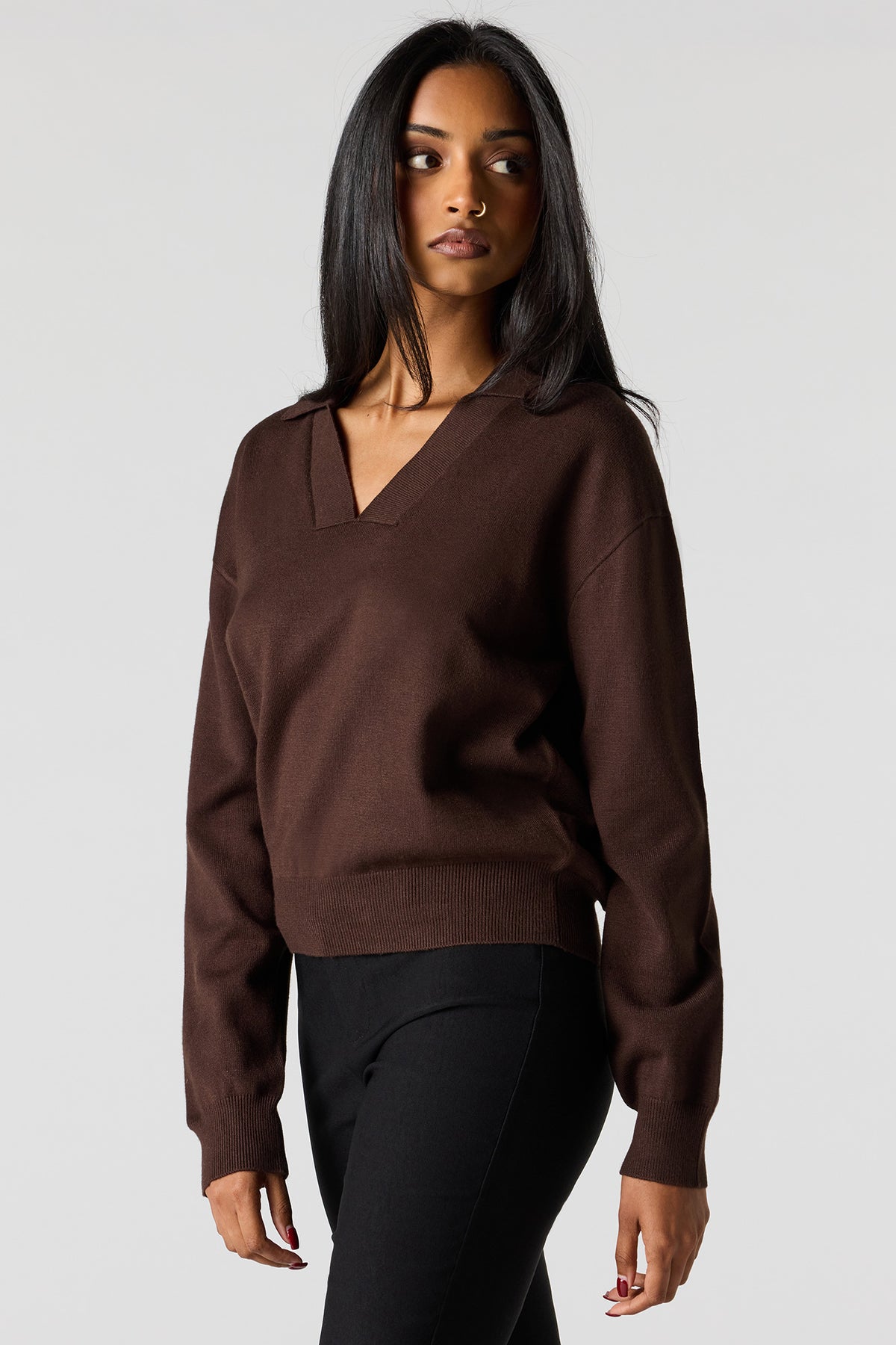 Flat Collared Sweater - Brown