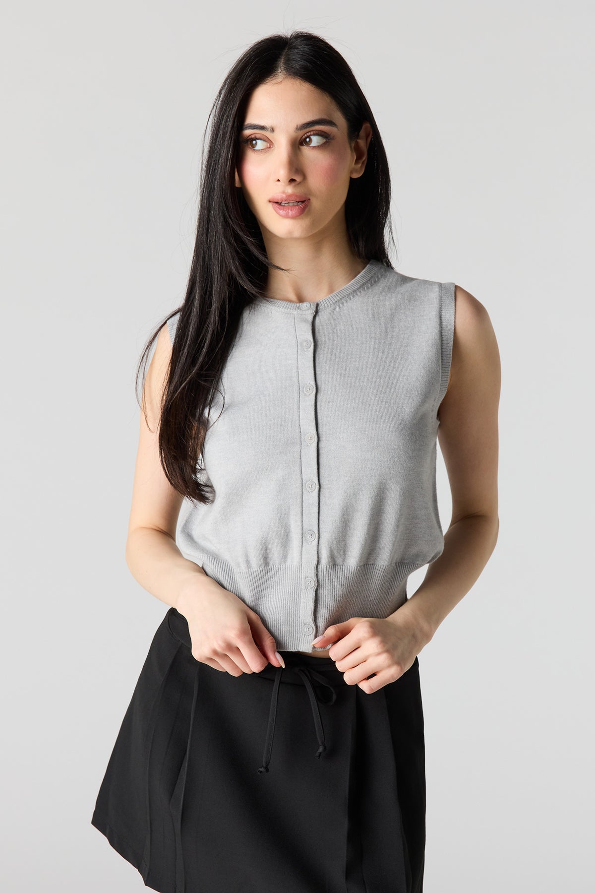 Button-Up Knit Vest - Heather Grey