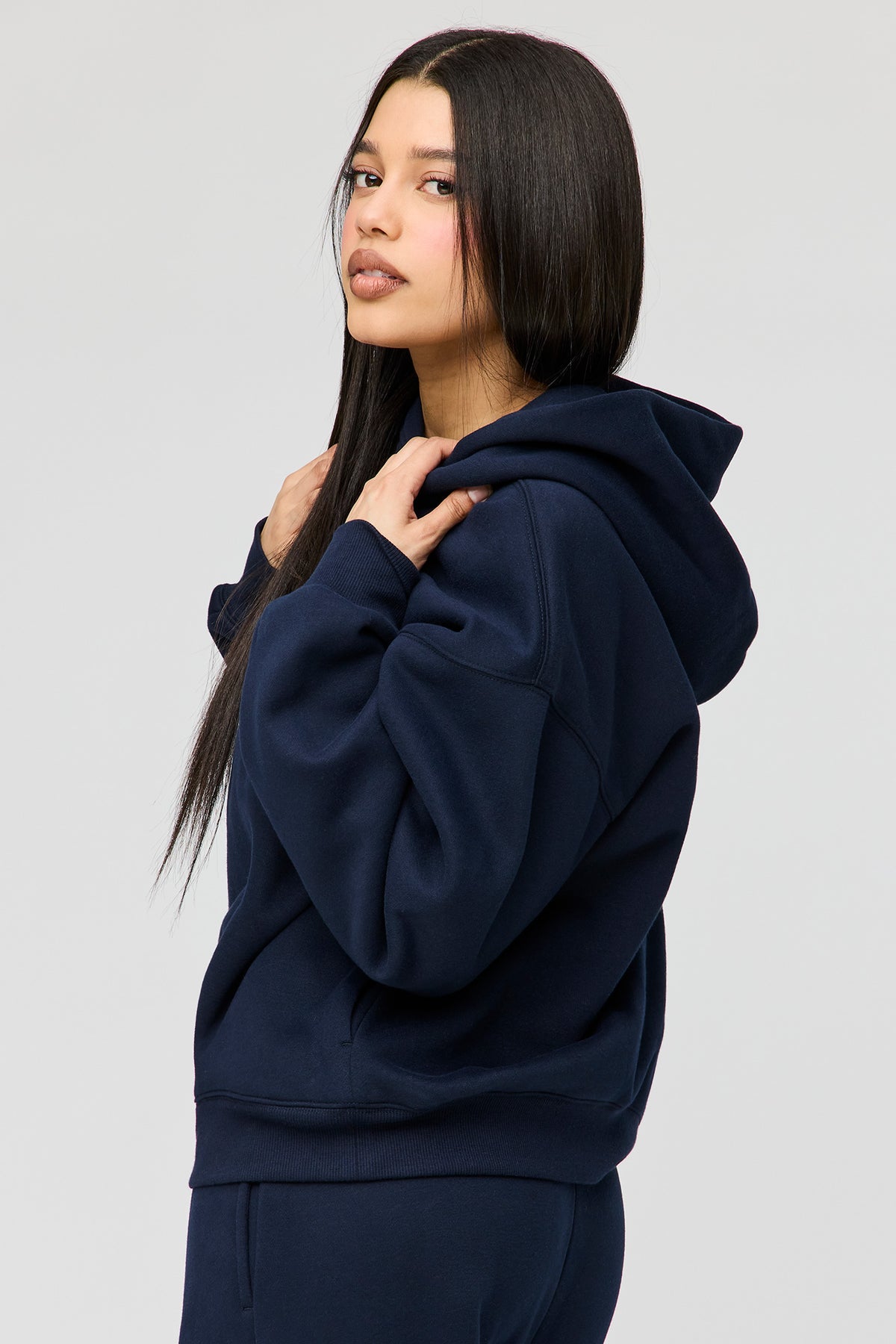 Alt View 2. Premium Fleece Grande Hoodie - Navy
