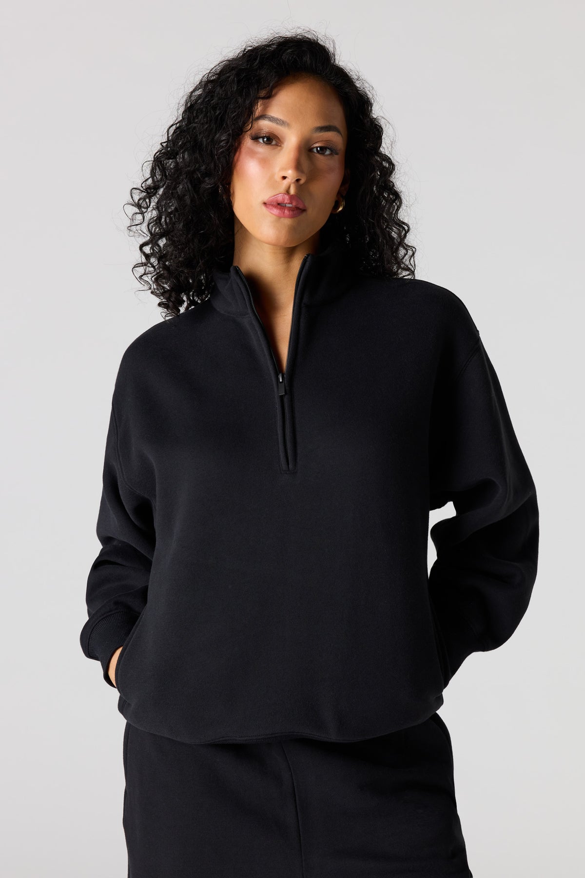 Blouson de coupe garçonne en molleton supérieur avec demi-fermeture à glissière