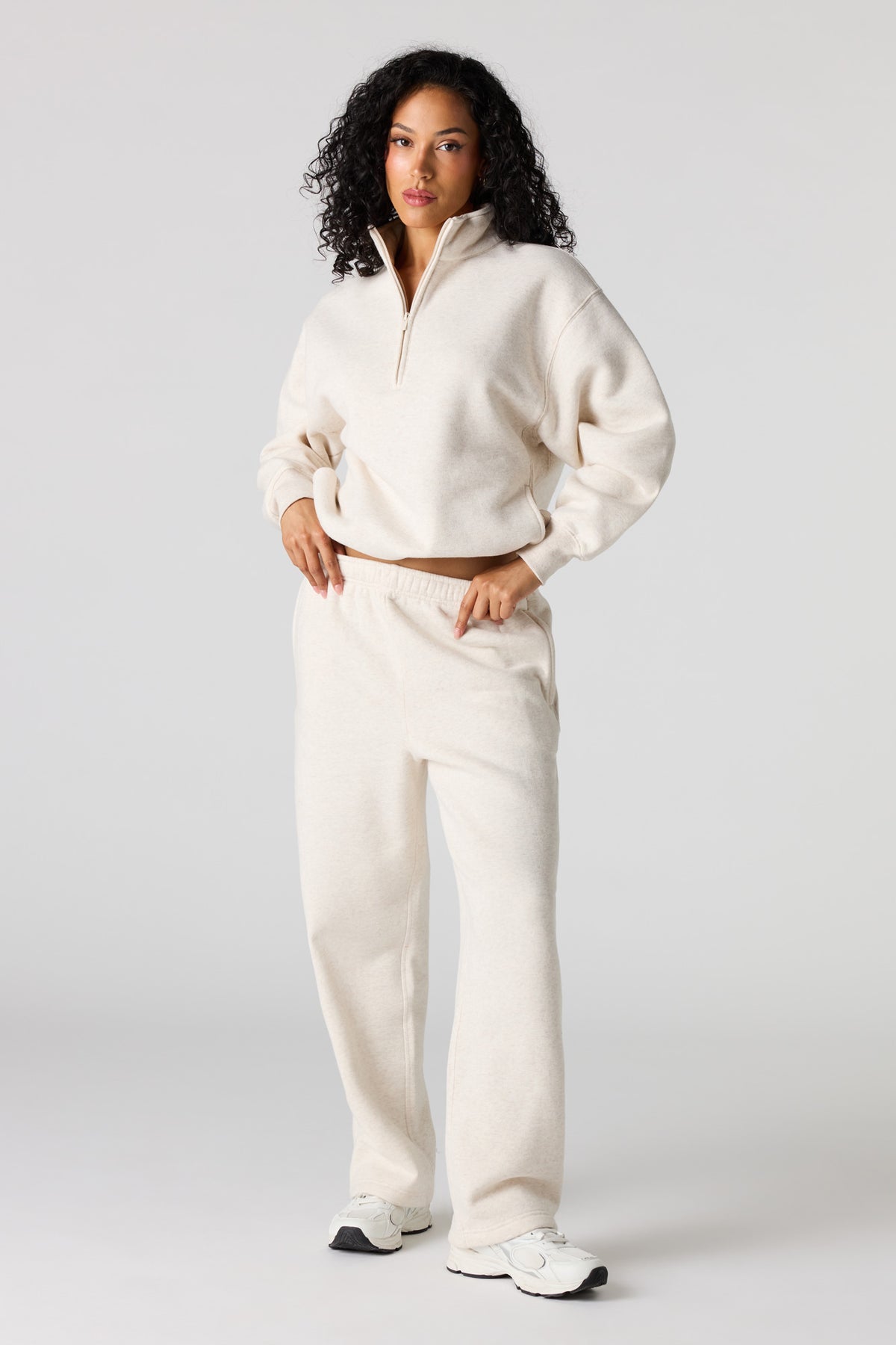 Alt View 3. Premium Fleece Boyfriend Half Zip - Oatmeal