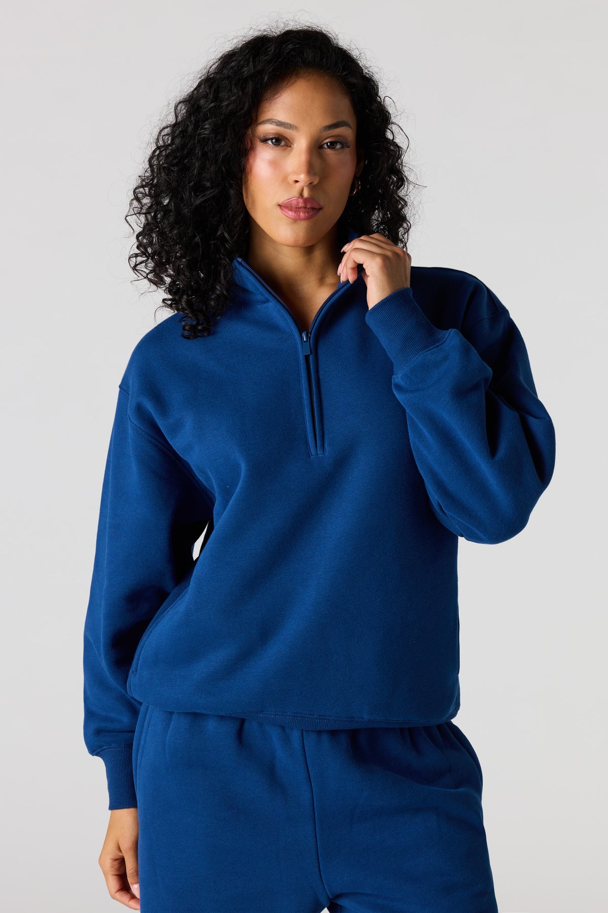 Premium Fleece Boyfriend Half Zip - Navy