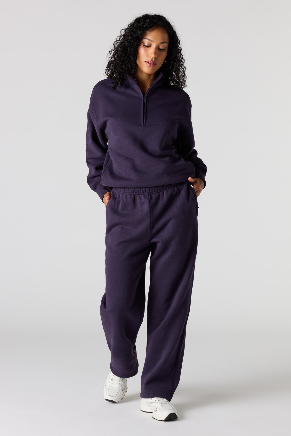 Alt View 3. Premium Fleece Boyfriend Half Zip - Plum