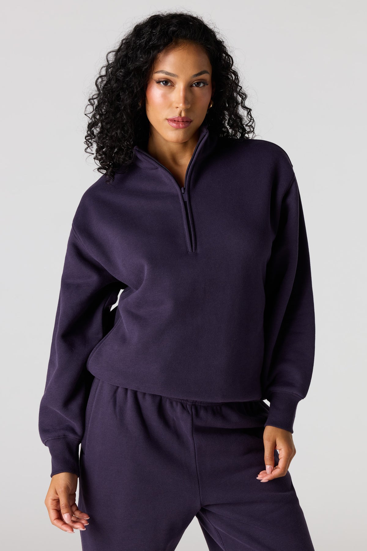 Premium Fleece Boyfriend Half Zip - Plum