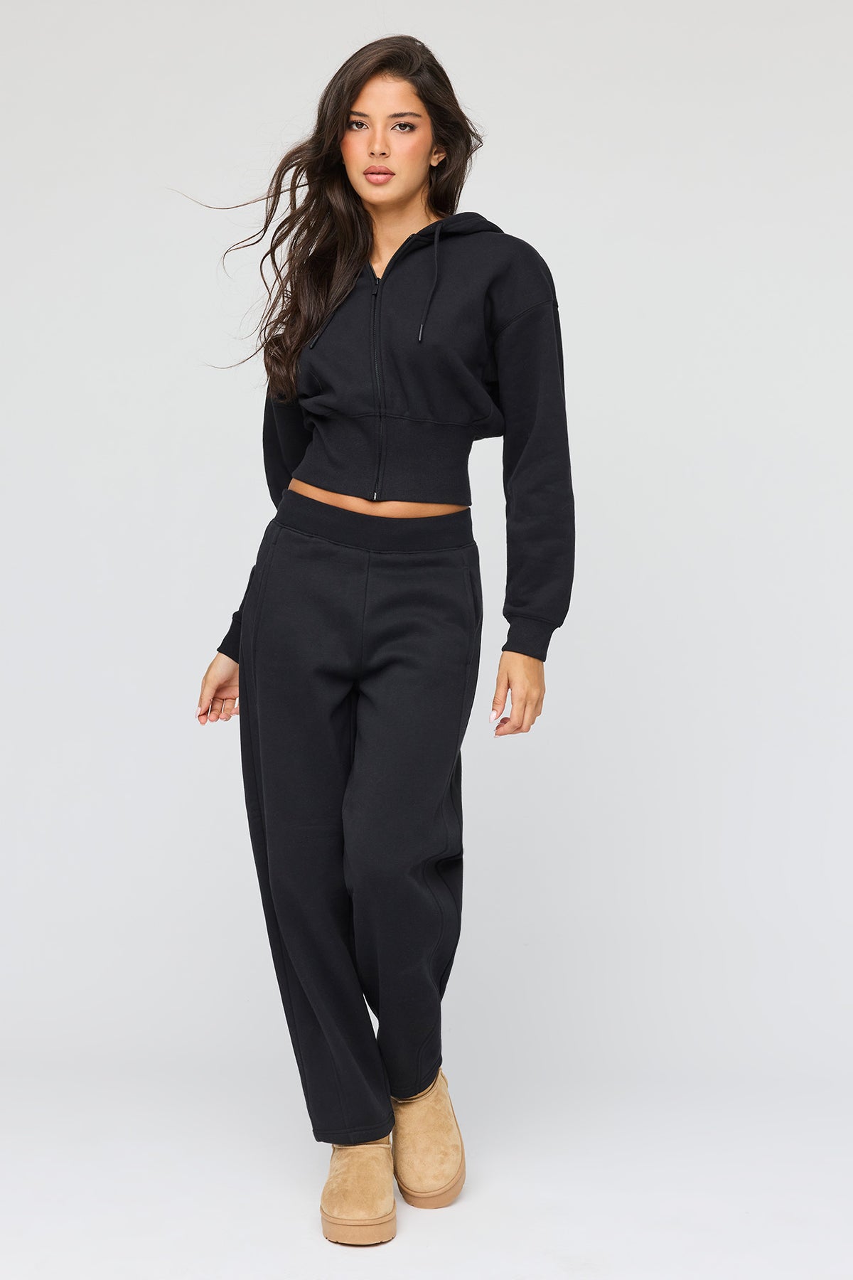 Alt View 3. Premium Fleece Boxy Zip Hoodie - Black