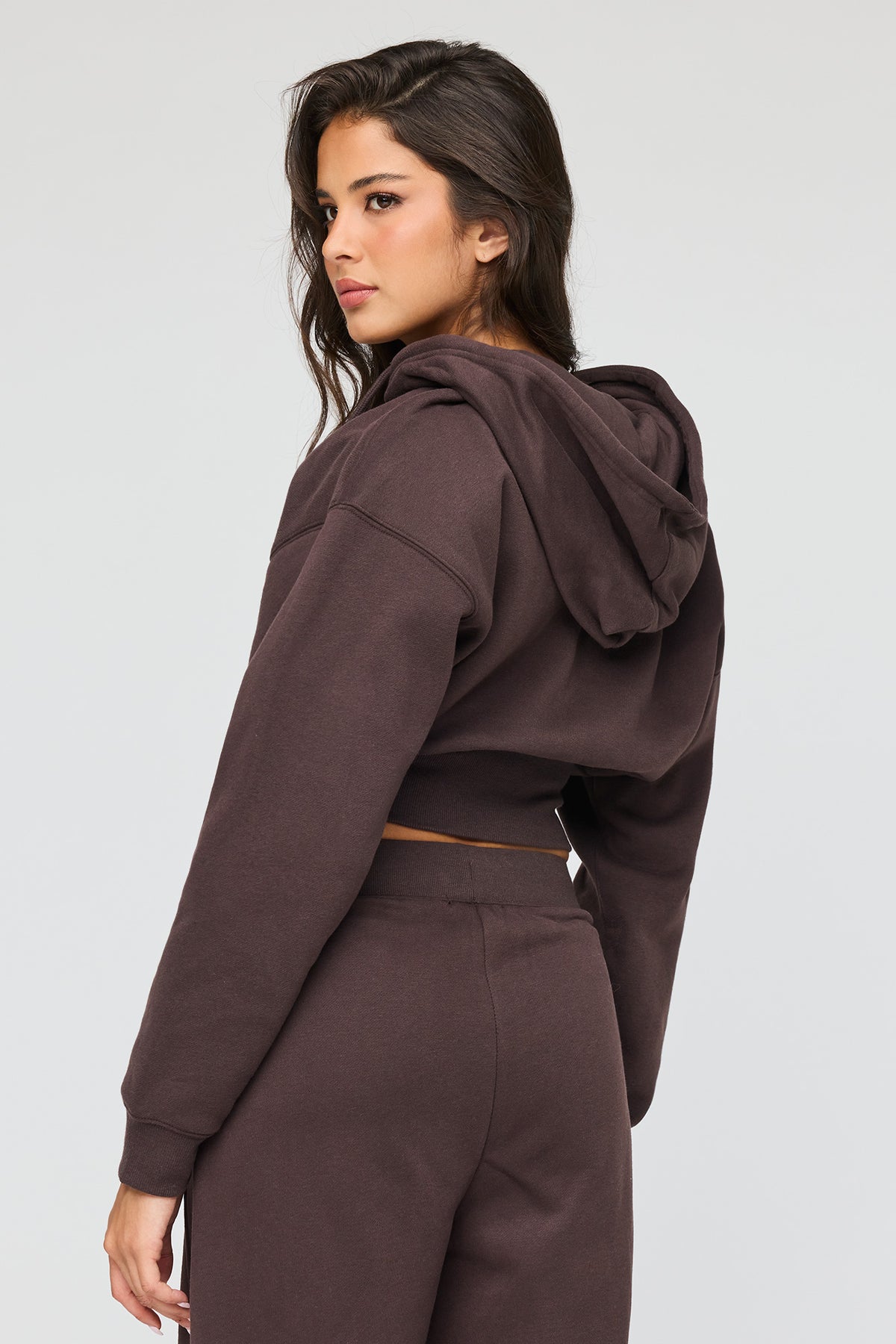 Alt View 2. Premium Fleece Boxy Zip Hoodie - Brown