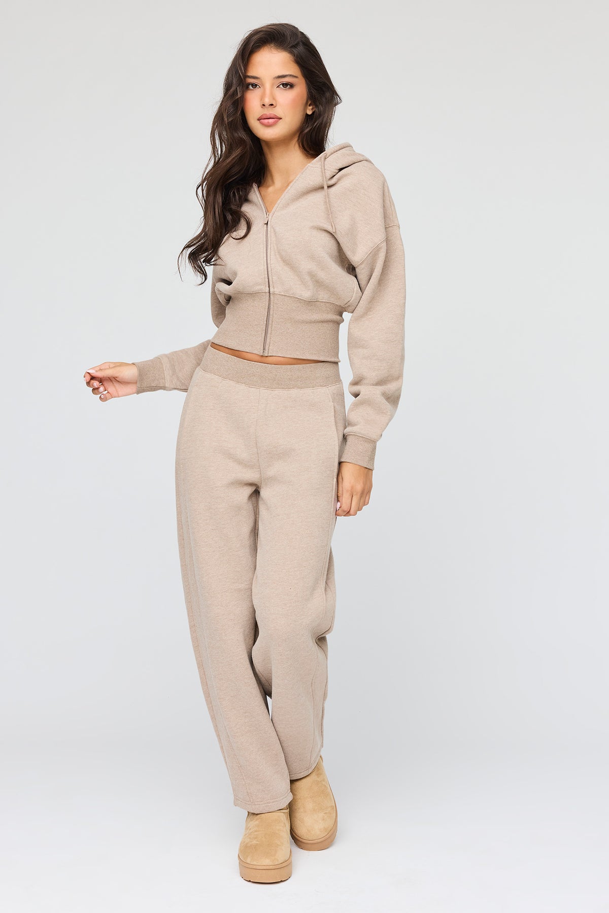 Alt View 3. Premium Fleece Boxy Zip Hoodie - Light Brown