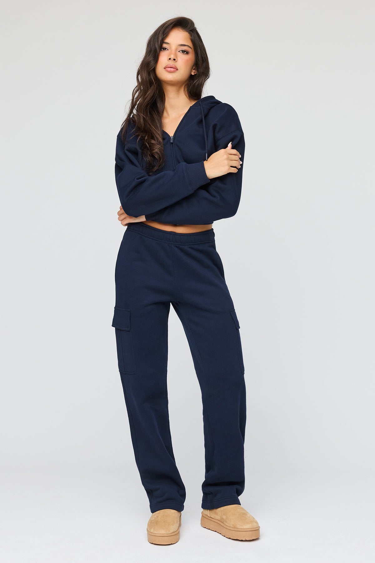 Alt View 3. Premium Fleece Boxy Zip Hoodie - Navy