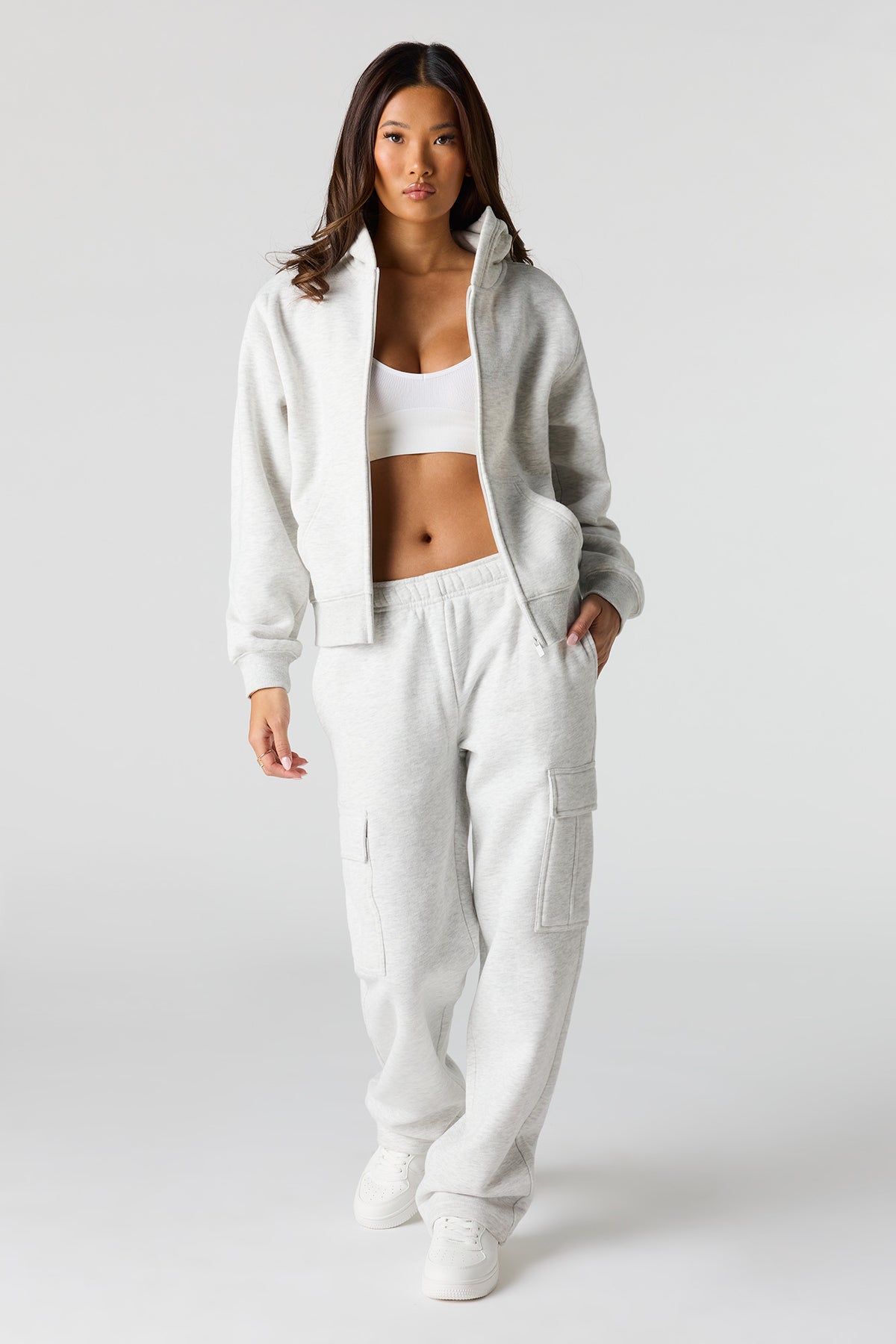 Alt View 3. Premium Fleece Classic Zip-Up Hoodie - Heather Grey