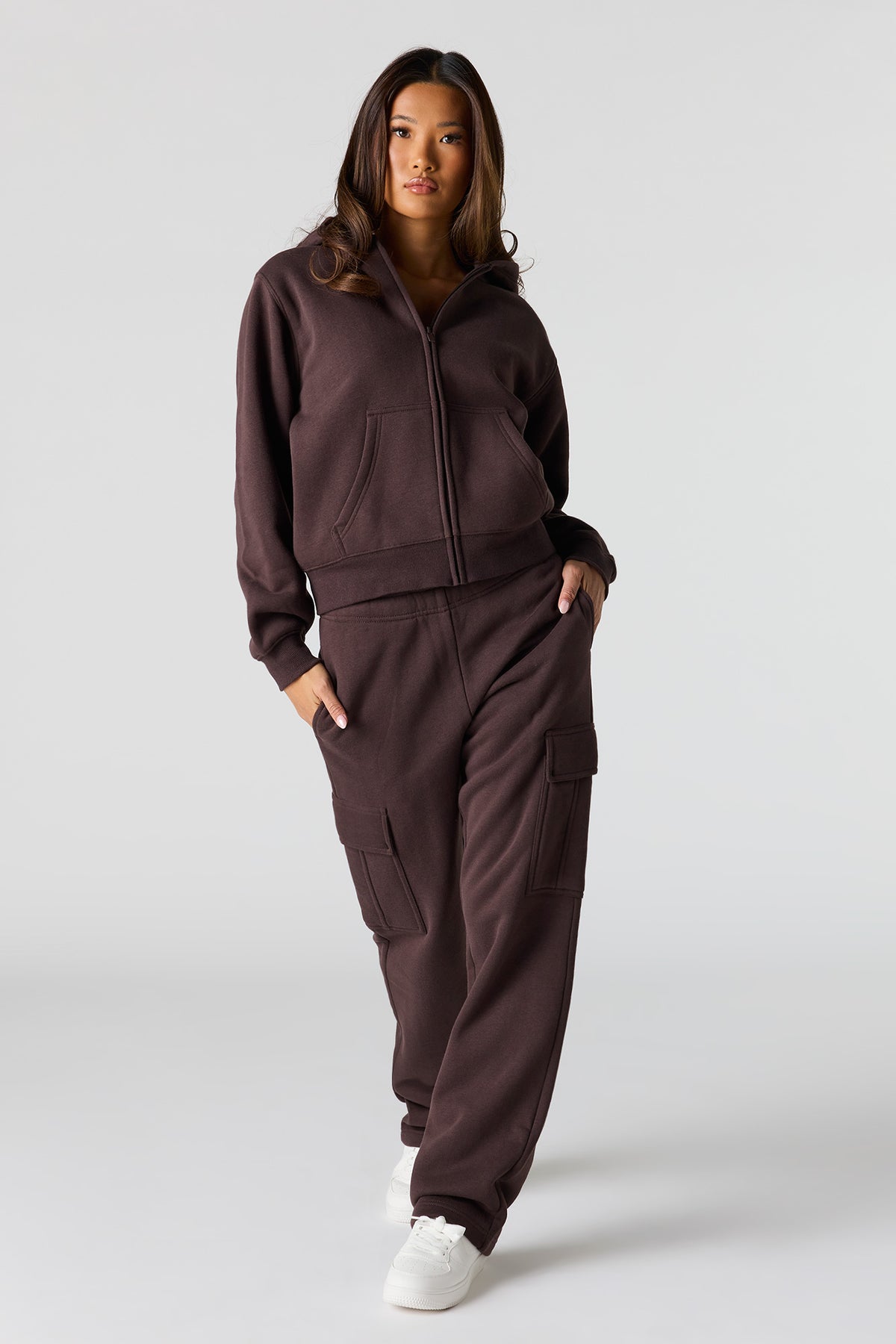 Alt View 3. Premium Fleece Classic Zip-Up Hoodie - Brown