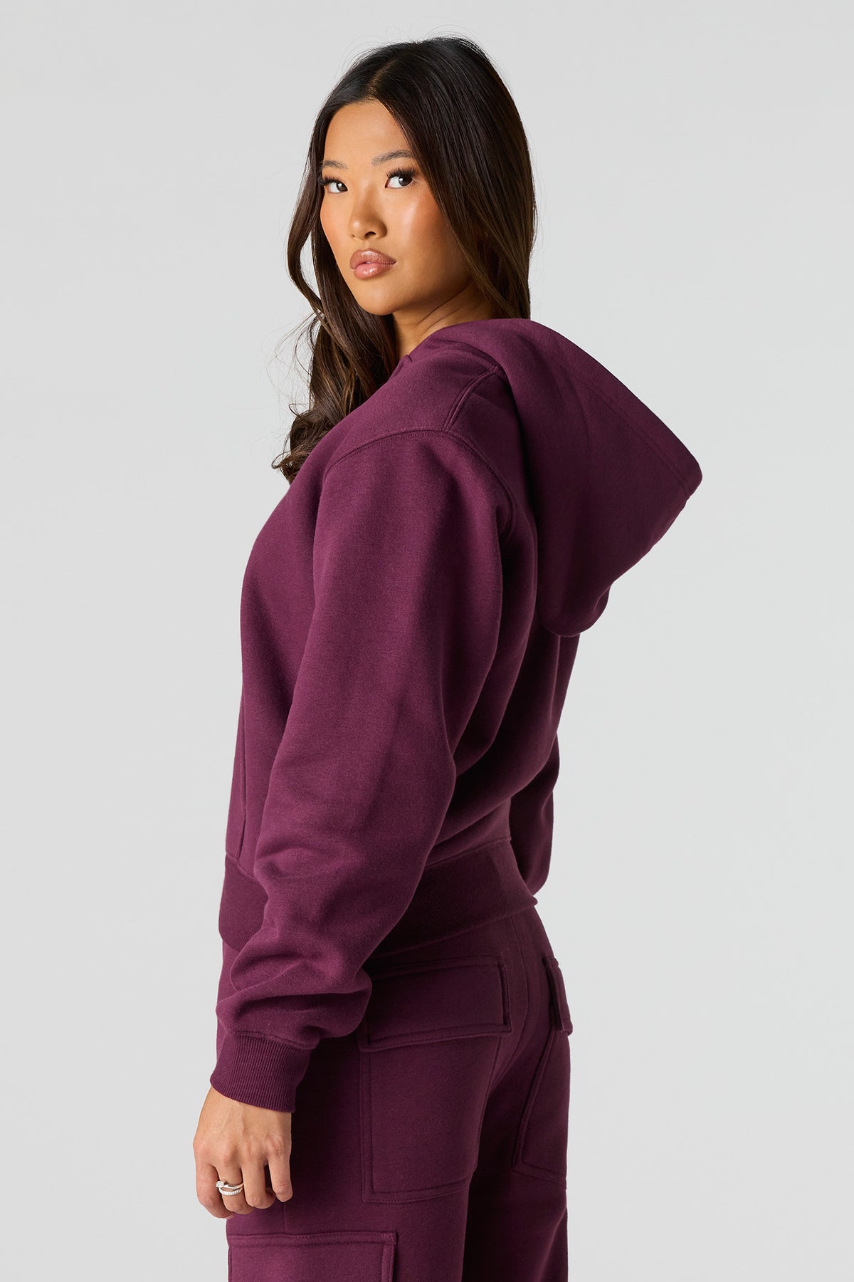 Alt View 2. Premium Fleece Classic Zip-Up Hoodie - Burgundy