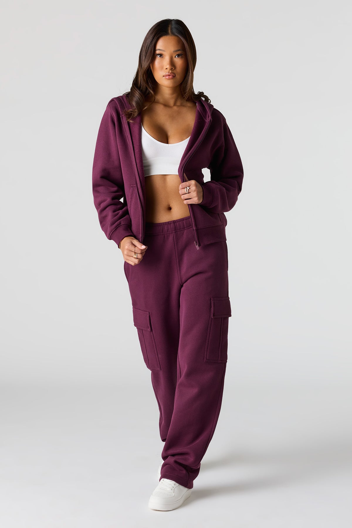 Alt View 3. Premium Fleece Classic Zip-Up Hoodie - Burgundy