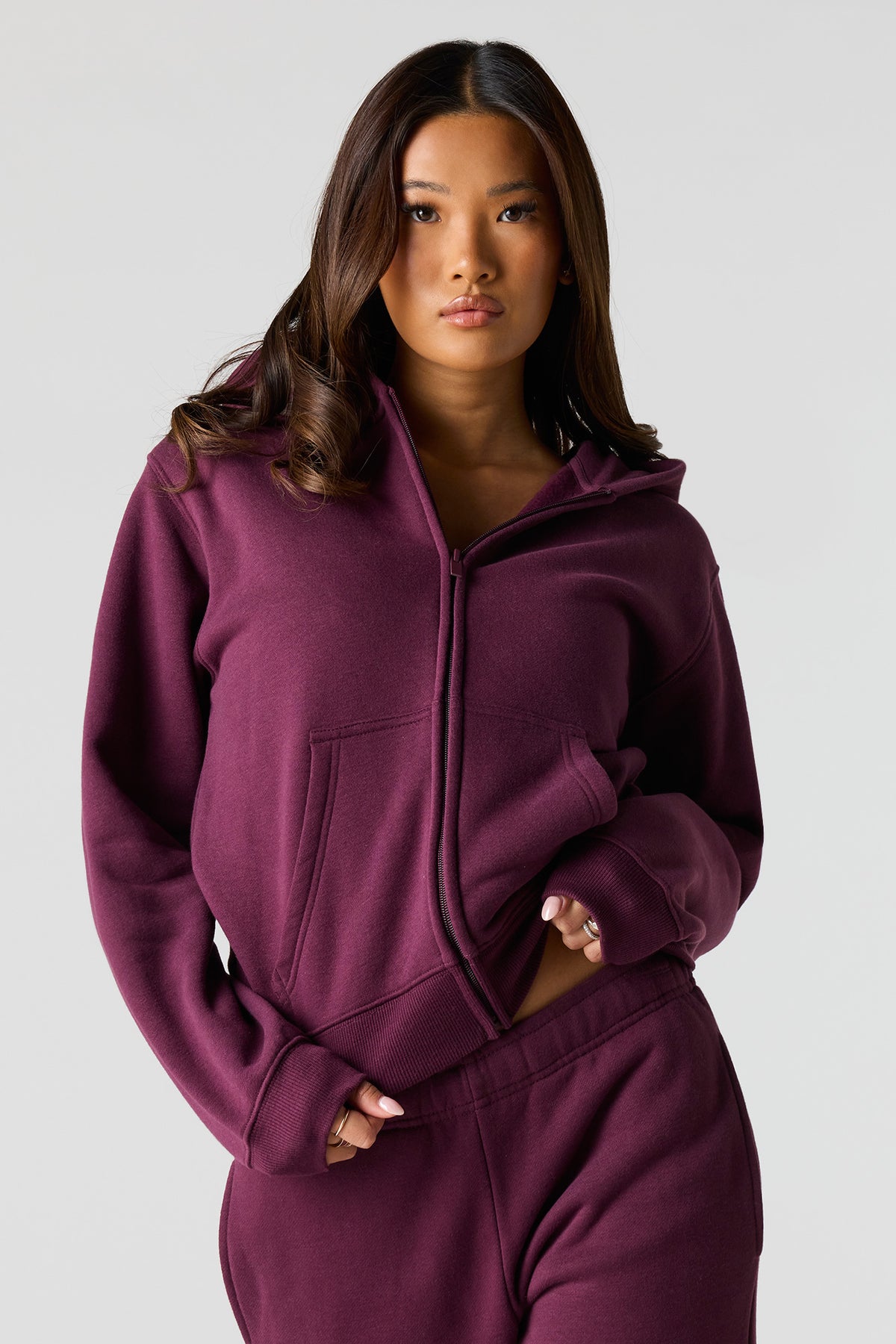 Premium Fleece Classic Zip-Up Hoodie - Burgundy