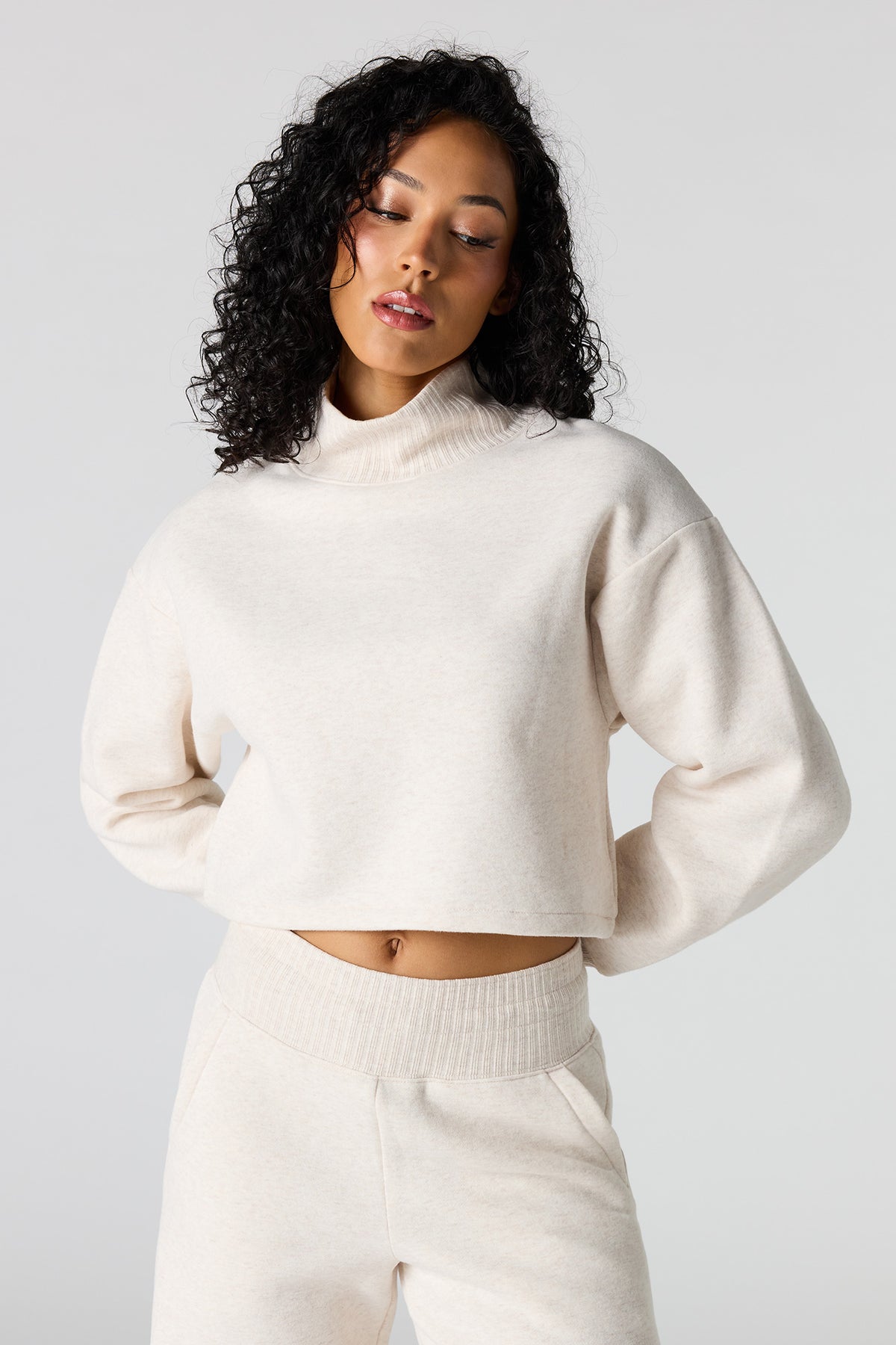 Premium Fleece Mock Neck Sweatshirt - Oatmeal