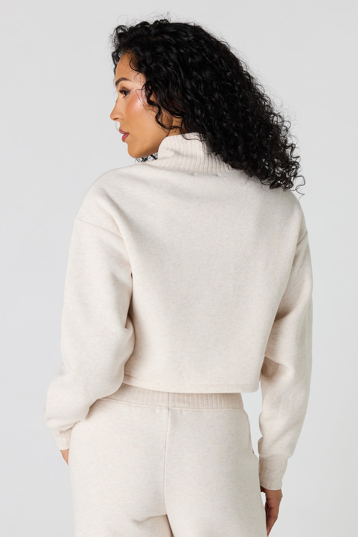 Alt View 2. Premium Fleece Mock Neck Sweatshirt - Oatmeal