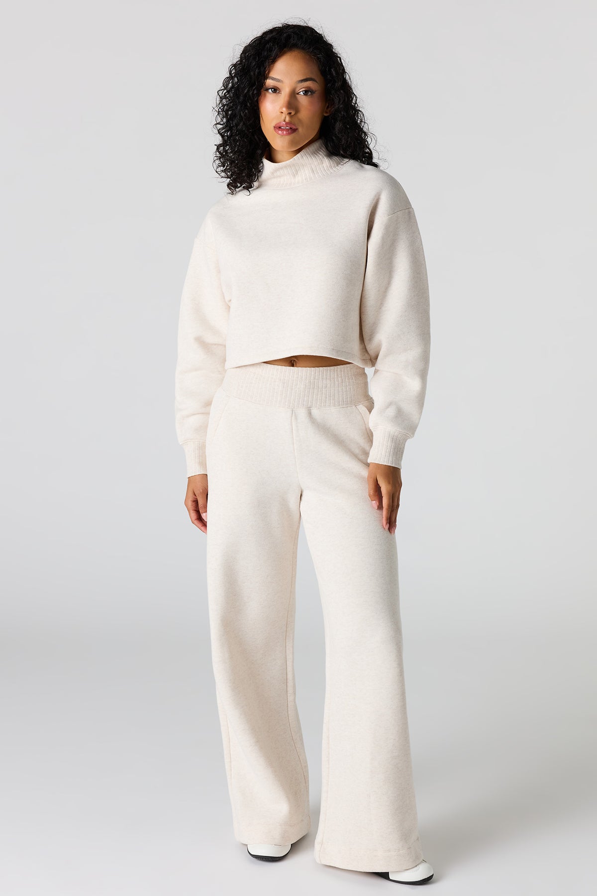 Alt View 3. Premium Fleece Mock Neck Sweatshirt - Oatmeal