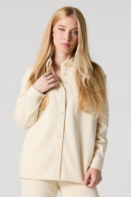 Oversized Fleece Button-Up Top