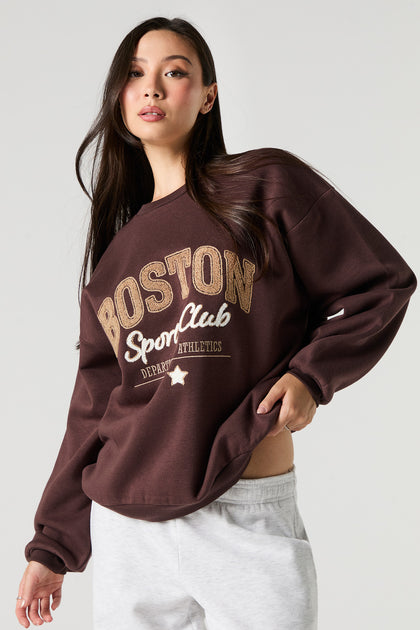 Oversized Destination Twill Embroidered Fleece Sweatshirt