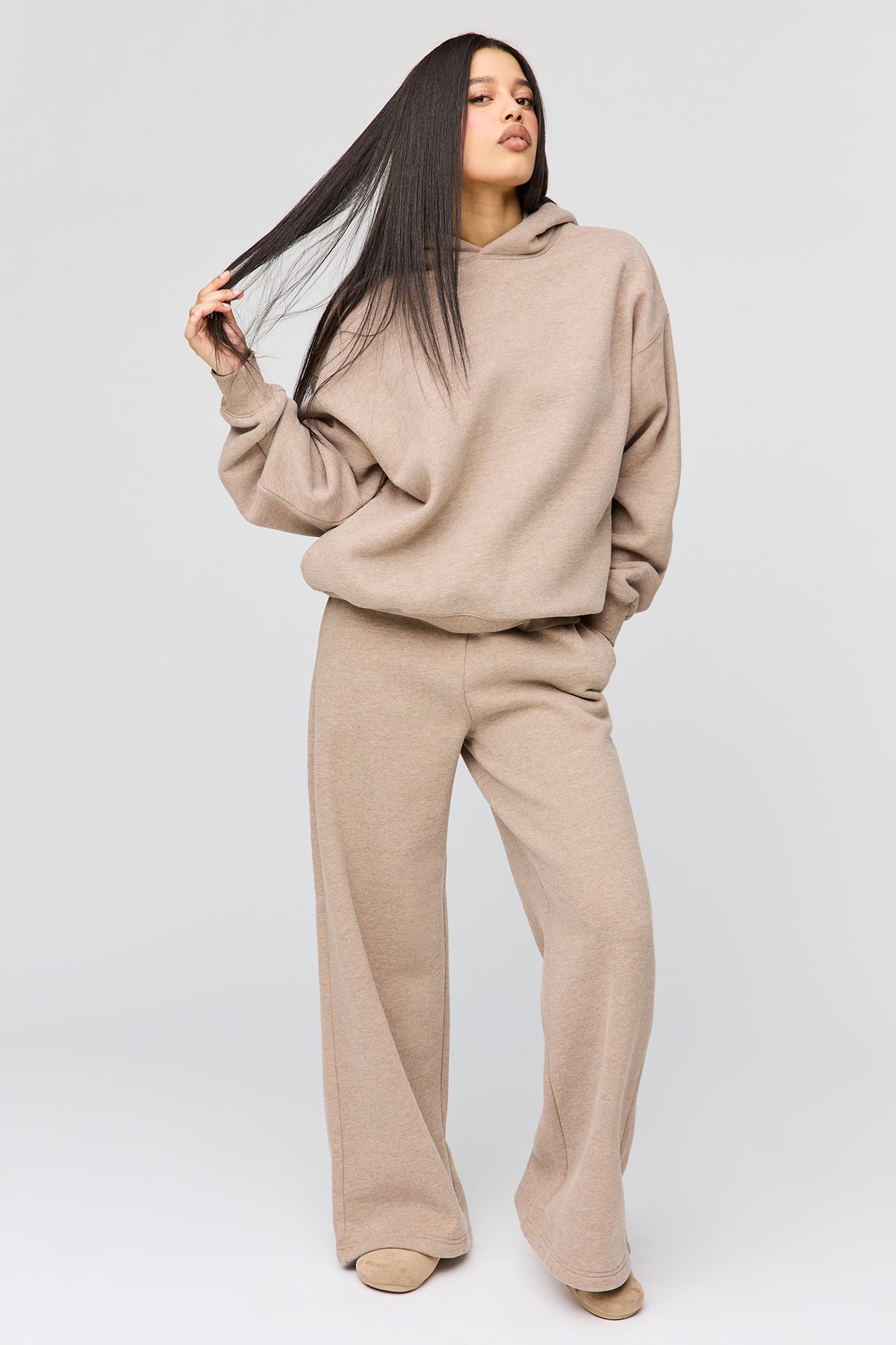 Premium Fleece Grande Wide Leg Sweatpant - Light Brown