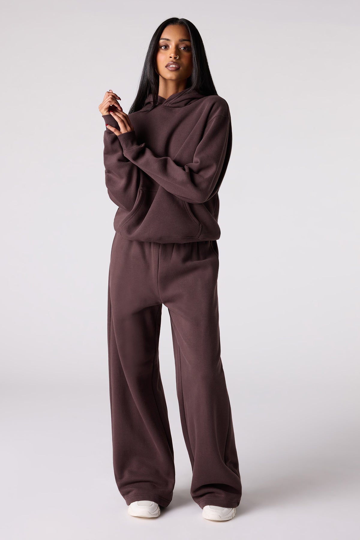 Pantalon d'entraînement à jambe large en tissu bouclé