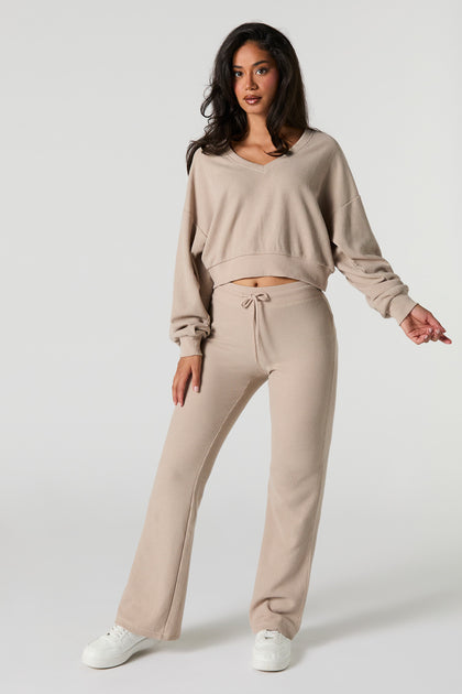 Waffle Knit Flare Leg Pant