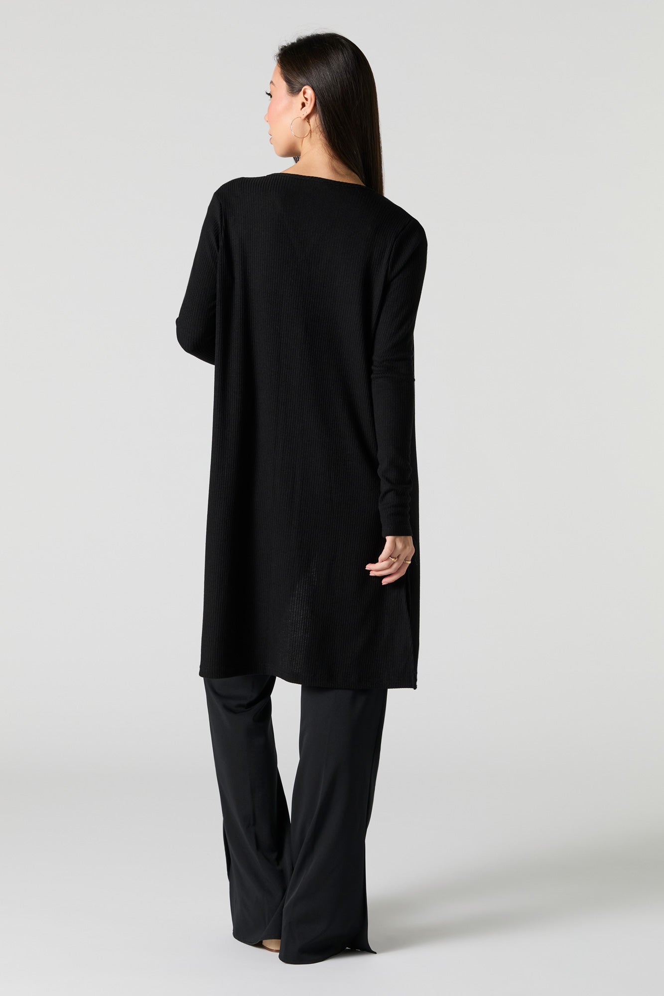 Ribbed Open Front Longline Cardigan