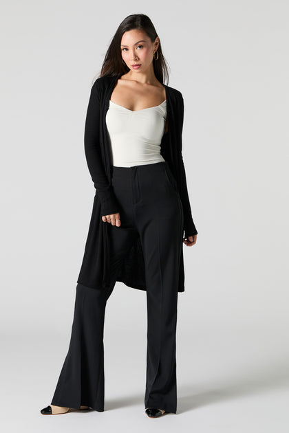 Ribbed Open Front Longline Cardigan