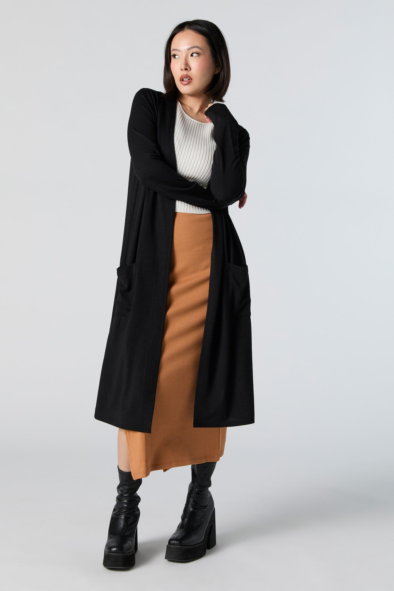 Open Front Long Sleeve Longline Cardigan