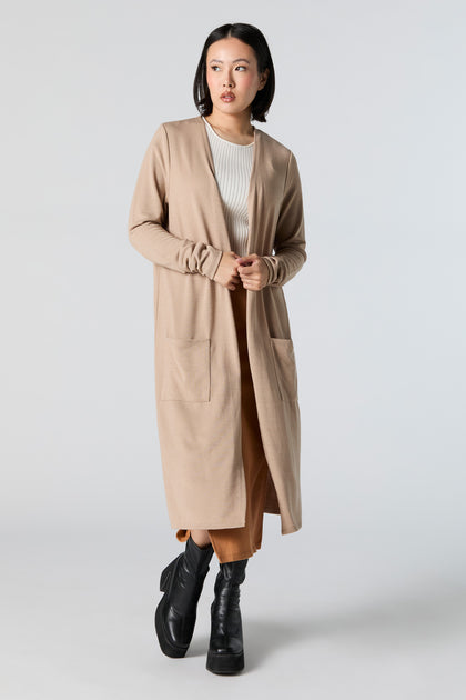 Open Front Long Sleeve Longline Cardigan