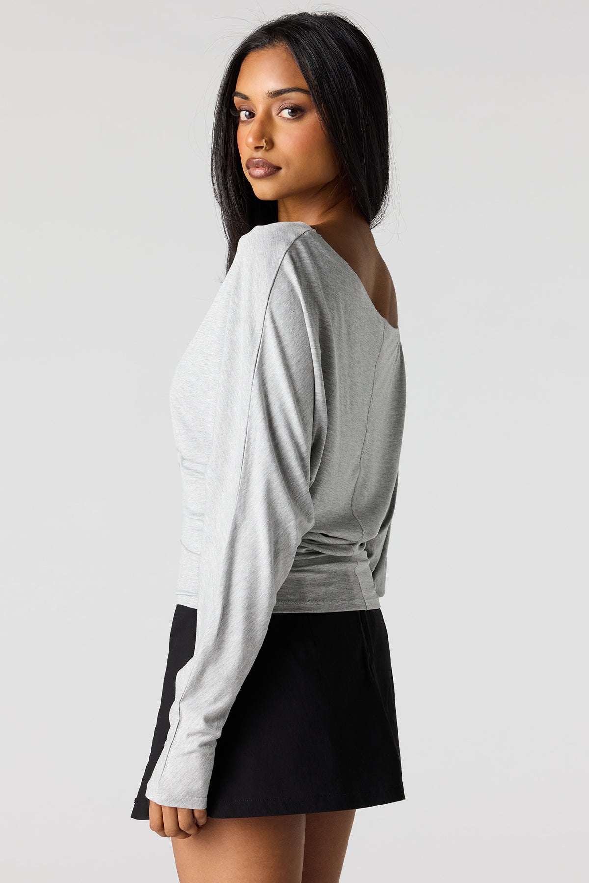 Alt View 2. Dolman Long Sleeve Top - Heather Grey