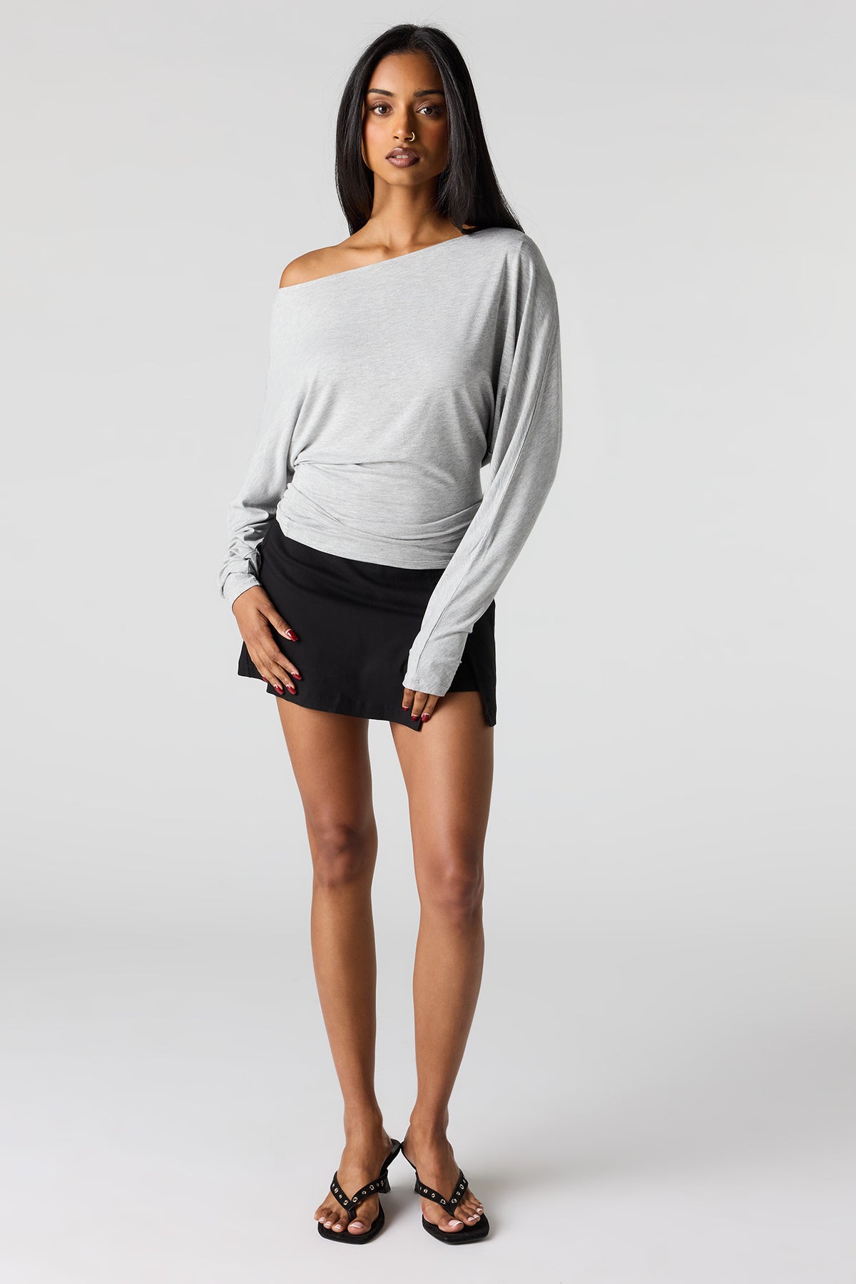 Alt View 3. Dolman Long Sleeve Top - Heather Grey