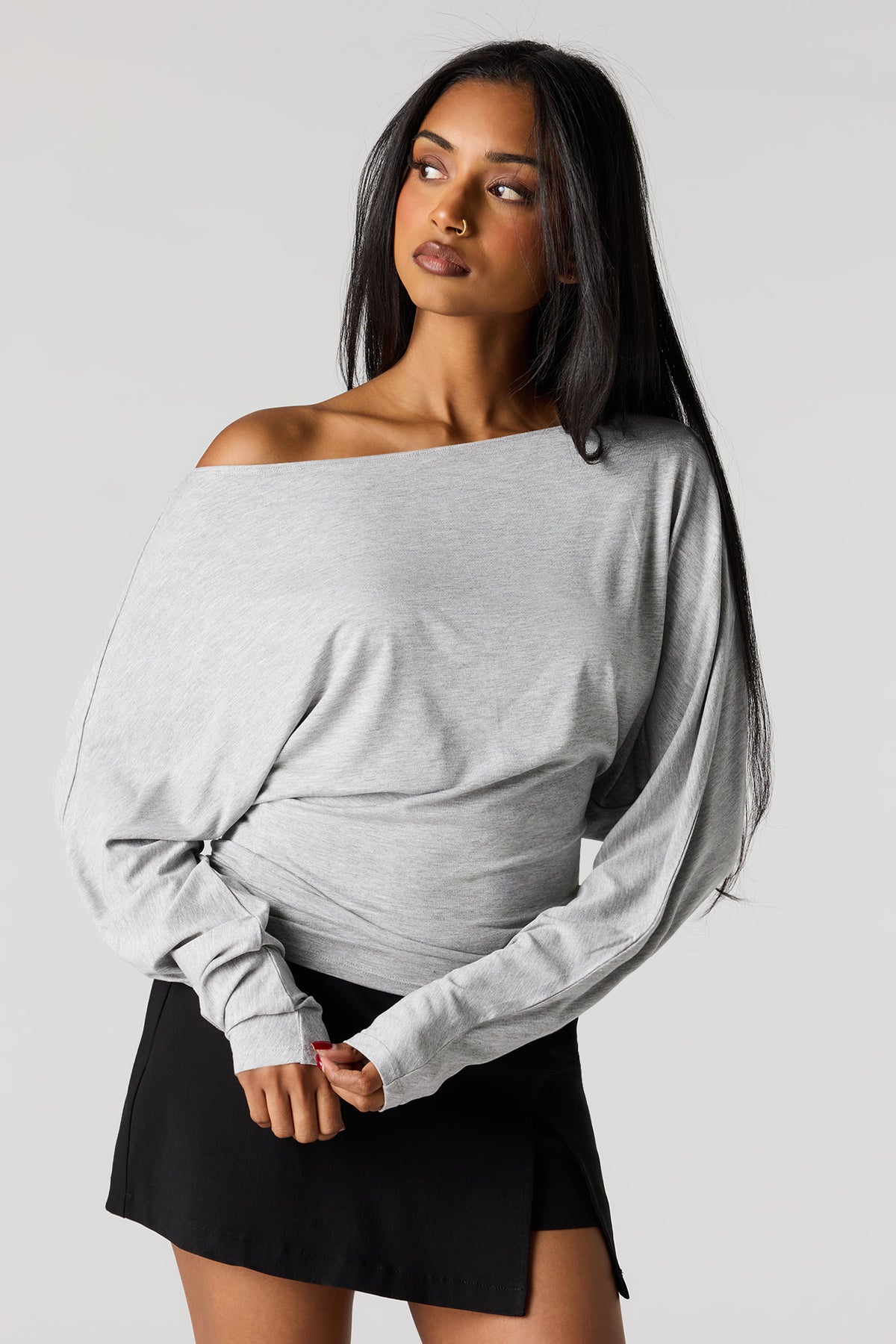 Dolman Long Sleeve Top - Heather Grey