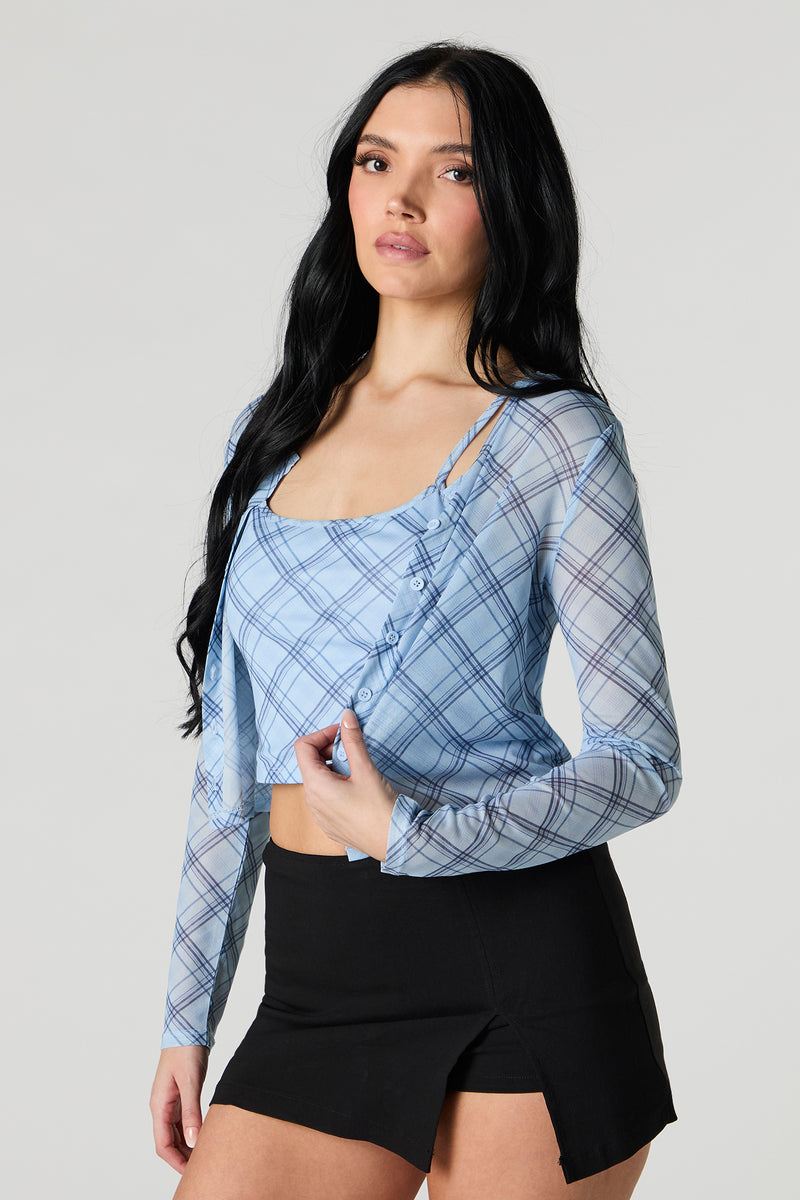 Ensemble avec camisole et cardigan en filet
