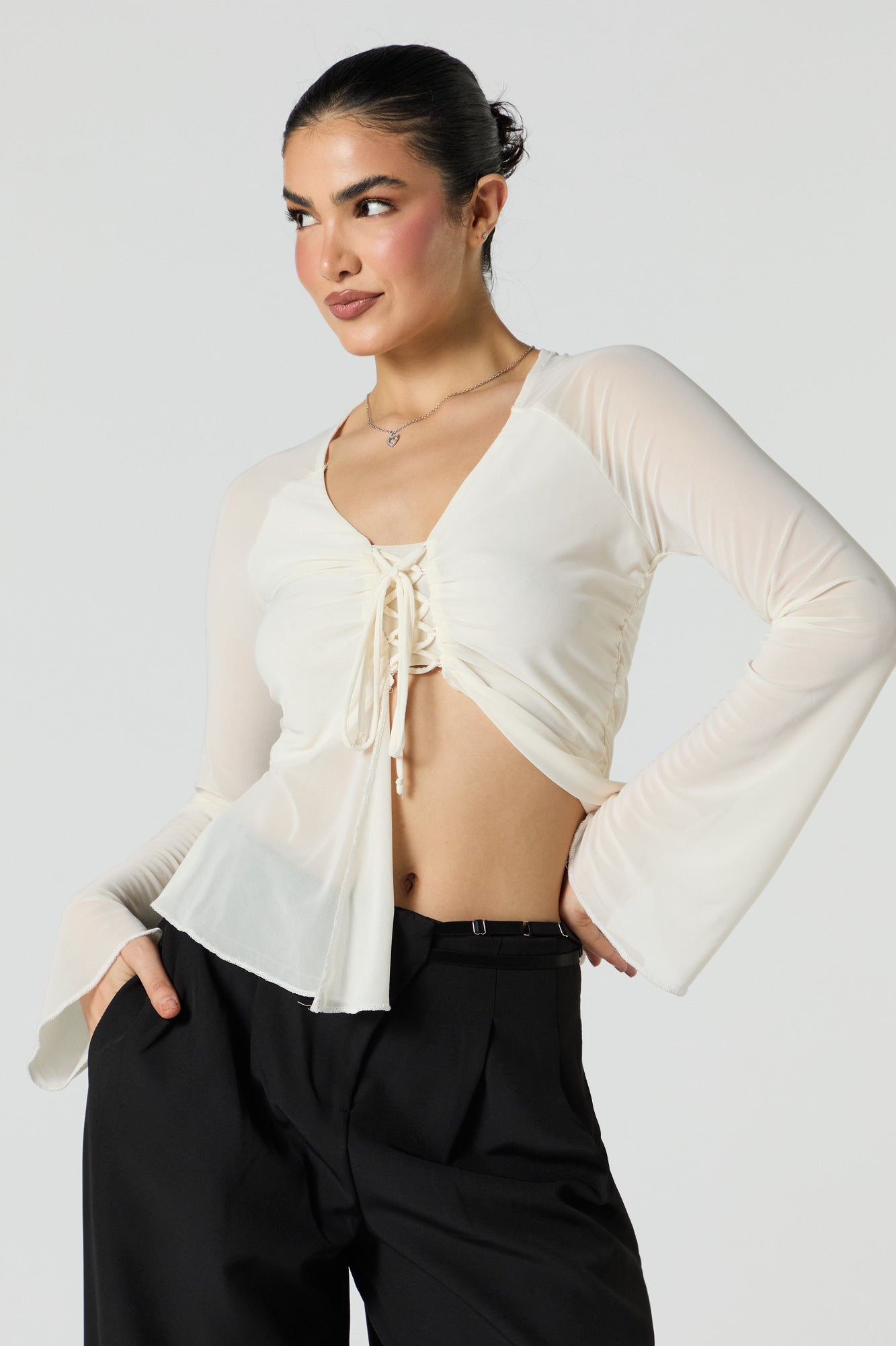 Mesh Lace Up Flyaway Top